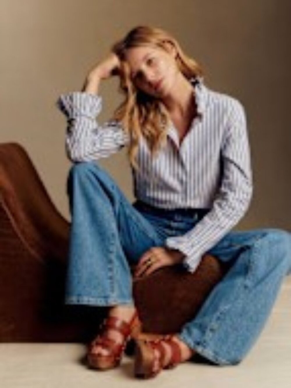 Sezane Erine Blouse, light blue and white stripes, size 8, 40 like new